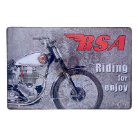 ป้ายสังกะสีวินเทจ BSA Riding for enjoy, ขนาด 20x30 ซม