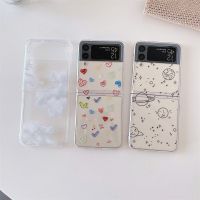 [On1ine 3C Digital} น่ารัก Cloud Planet สำหรับ Samsung Galaxy Z Flip 4 3 2 1ฝาครอบสี Love กรณีป้องกัน Flip3 Flip4 5G Capa