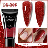 LILYCUTE สีแดงสดเจลส่วนต่อเล็บ10มล. รังสี UV แบบกึ่งถาวรเล็บยืดเล็บเปลือยสีแดงใส