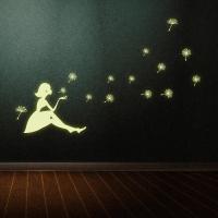 ZZOOI 20*25CM Night Glow in the Dark Luminous Fluorescent wall stickers Blow the dandelion girl children bedroom background Y0031