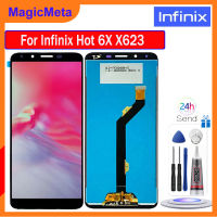 MagicMeta หน้าจอ6.2 สำหรับ Infinix 6X ร้อน X623ชิ้นส่วนจอสัมผัสแอลซีดีของเครื่องแปลงดิจิทัลสำหรับแสดง X623 Infinix Hot6X ชิ้นส่วนซ่อม