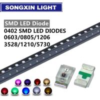 100ชิ้น0402 0603 0805 1206 1210 5730 Led แบบ Smd สีแดงสีเหลืองสีเขียวสีขาวสีฟ้าไดโอดเปล่งแสงชุดหลอดไดโอดไฟ LED ใส