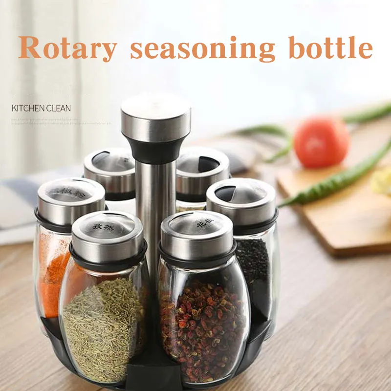 1pc 7pcs/set Rotating Seasoning Box Set Salt, Pepper, Spices Container For  Kitchen Storage, Glass Jars With Sealed Lids