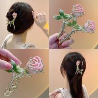 Korean Romantic Valentines Day Pink Rose Grab Clip Hair Clip Metal Shark Clip Exquisite Headwear