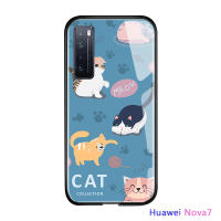 UCUC เคสโทรศัพท์เคสสำหรับ Huawei nova 7 หรูหราน่ารักสาวการ์ตูนสำหรับสาวแมวสัตว์เลี้ยงคิตตี้เคลือบเงาปลอกแก้วโทรศัพท์กรณีกันกระแทกกระจกปกหลัง