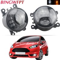 อุปกรณ์ประกอบไฟตัดหมอก2ชิ้นสำหรับ Ford Focus MK2/3 Fiesta 2001-2015 Edge Mustang กันชนหน้ารถเลนส์ LED หลอดไฟขับขี่ดีอาร์แอลตัดหมอก