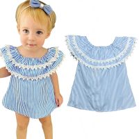 [COD] and children European summer style trendy short-sleeved blue lace striped dress childrens ins