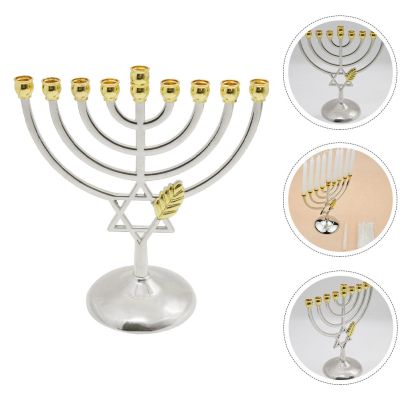 เชิงเทียนเชิงเทียนยิว9สาขาเชิงเทียน Hanukkah Menorah ฐานโต๊ะโลหะตกแต่งสำหรับของประดับงานปาร์ตี้เมสสิยาห์