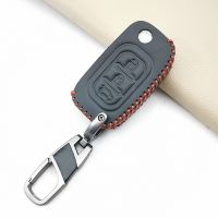 ☄ Leather 3 Button Flip Key Bag Remote Control Car Key Chain Case Cover For Lada Sedan Largus Kalina Granta/Vesta Accessories