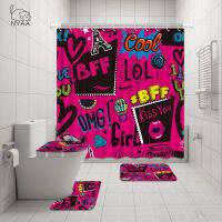 Retro Pop Art Comic Shower Curtain Set Cartoon Decor Home Speech Bubbles Non-slip Toilet Seat Lid Cover Bath Mat with Hooks