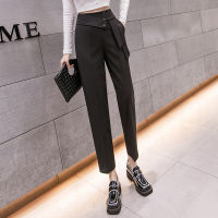 New Women Formal Pants Office Lady Fashion High Waist Elegant Business Work Trousers Button Ankle-Length Pants Female Plus Size