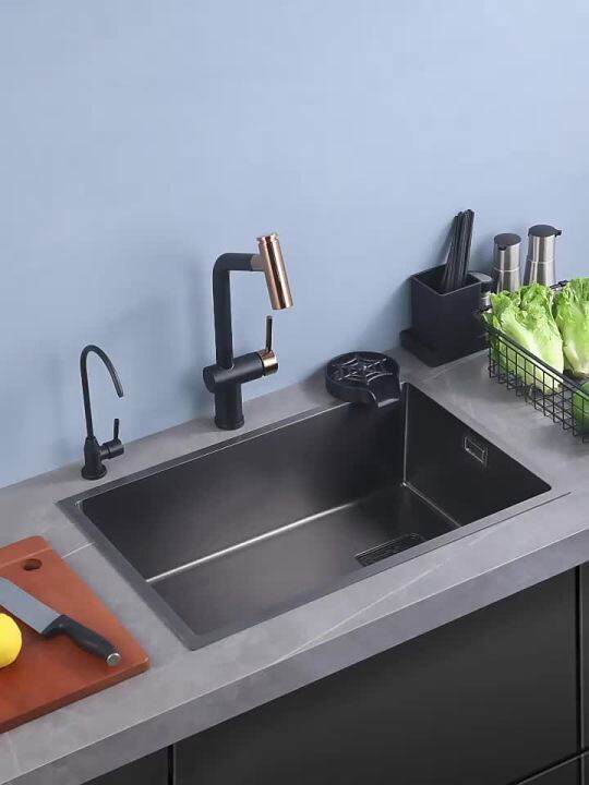 Black 304 Stainless Steel Nano Sink Large Single Sink Handmade Undercounter Vegetable Washing