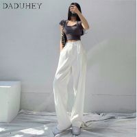 Straight-Leg Leg Pants Slimming Womens Loose Casual White Wide Waist Drooping High DaDuHey?