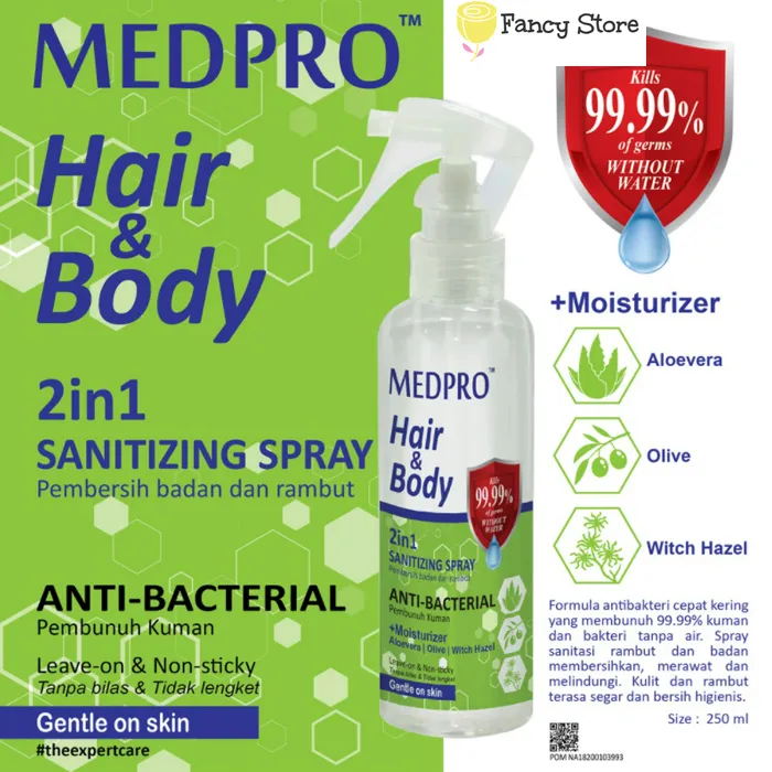 MEDPRO HAIR & BODY 2in1 Antibacterial Sanitizing Spray 250ml with Aloe Vera  Olive Witch Hazel | Lazada Indonesia