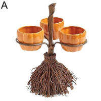 Halloween Pumpkin Snack Bowl Rack Fruit Plate With Wood Holder Candy Serving Plate Bowl Kitchen Party Food Serving Display Tray