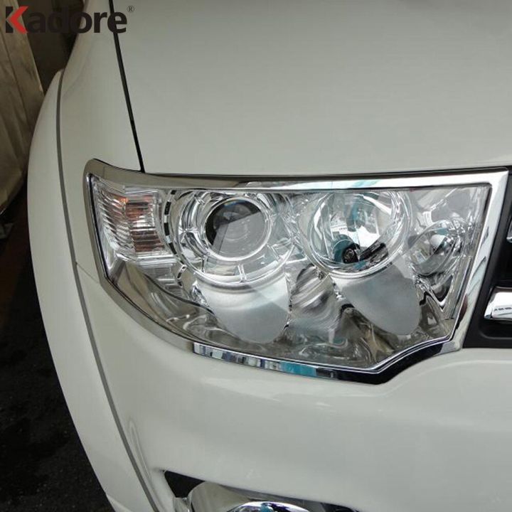 ฝาครอบโคมไฟหลอดไฟหน้าหน้าสำหรับมิตซูบิชิชาเลนเจอร์-pajero-sport-2011-2012-2013-2014กรอบไฟหน้ารถโครเมี่ยม2ชิ้น