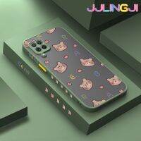 Jlingji เคสปลอกสำหรับ Samsung กาแลคซี A22 4G A22 5G ลายหัวการ์ตูนหมีน้อย M22ดีไซน์ใหม่ขอบสี่เหลี่ยมด้านข้างบางกันกระแทกมีน้ำค้างแข็งโปร่งใสแข็งเคสมือถือปลอกซิลิโคนคลุมทั้งหมดเคสนิ่มสำหรับป้องกันกล้อง