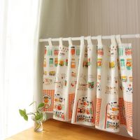 【YD】 Cartoon Half Curtain for Door Window Kids Bedroom Decoration Cotton Partition Tab Top