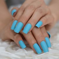 Lake Green Matte Fake Nails Thick Rough Medium Long Square Top Artificial Fingernails with Adhesive Stickers