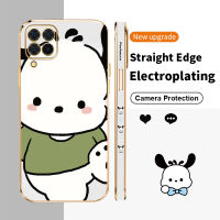 Pochacco เคสโทรศัพท์ชุบเคลือบสี่เหลี่ยมสำหรับ Samsung Galaxy A22 M32 4G 5G M22 F22 A23 A30 A31 A32 A33 A42 M42 A50 A50S ด้านป้องกันกล้อง TPU ฝาหลังซิลิโคนบางเป็นพิเศษเคสเคสกันกระแทกมือถือ