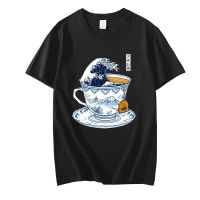 Great Kanagawa Tea T-Shirt Men Japanese Japan Wave Retro Hokusai Art Tees Short Sleeve Oversized T Shirts Unisex Tops