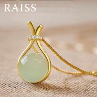 RAISS Jade Necklace Hetian  Bag 18K Gold Stainless Steel Aesthetic Simple Fashion Jewelry Accessories