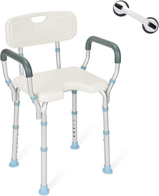 OasisSpace Heavy Duty Shower Chair with Back and Arms 300lb, Bathtub Chair with Handles - Free Assist Grab Bar - Medical Tool Free Shower Cutout Seat for Handicap, Disabled, Seniors &amp; Elderly