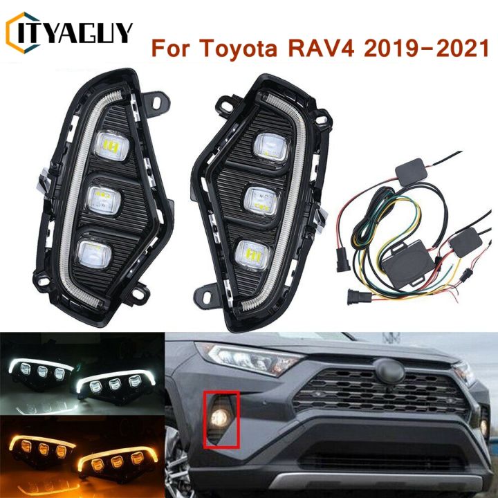 2ชิ้น-led-กลางวันวิ่งไฟ-led-ไฟตัดหมอก-w-เลี้ยวเหมาะสำหรับ2019-2021โตโยต้า-rav4-toyota-rav4