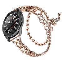 ☾◙ Metal Double Chain Bracelet for Samsung Galaxy Watch 3 22mm Woman Fashion Wristband for Huawei GT 3 Adjustable Band Accessories