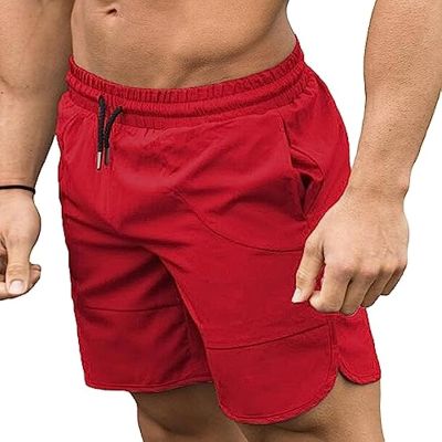 Mens Solid Color Side Split Sweat Shorts Casual Camping Breathable Hiking Shorts Tight Fit Stretch Sport Shorts