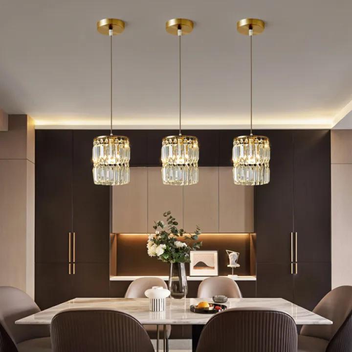 Modern Crystal Pendant Light, Black And Gold Dining Room Light Fixture