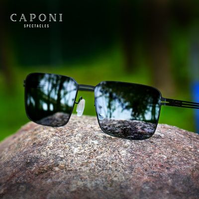 CAPONI เลนส์ไนลอนแว่นตากันแดดผู้ชาย,แว่นตากันแดดโลหะผสมโพลาไรซ์สำหรับขับรถกลางแจ้ง UV400ป้องกันแบบไม่ใช้สกรูดีไซน์เฉดสี CP5012