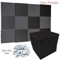 24PCS 300x300x25mm Acoustic Foam Sound Insulation Panels for KTV Bar Soundproofing Studio Wedges Sound Proofing With 120xTapes Adhesives Tape