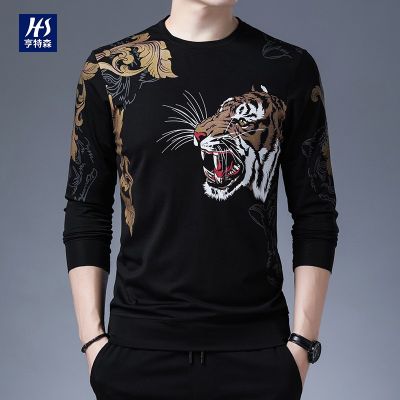 เสื้อกันหนาวหัวเสือผู้ชาย 2022 ฤดูใบไม้ผลิใหม่แนวโน้มแฟชั่นการพิมพ์ชายแขนยาวคอกลมเสื้อท่อนล่าง