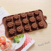 【Ready Stock】 ♛۩✐ C14 15-Cavity Silicone Chocolate Mould 3D Cake Jelly Mold Silikon Alphabet Silicon Rose Shape Bakery Baking Tools