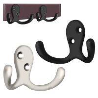 2 Pieces Double Prong Coat Hooks Wall Mounted Double Hooks Utility Hooks for Coat Scarf Bag Towel Key Cap Cup Hat