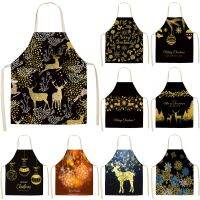 Festival Style Apron Kitchen Household Cleaning Pinafore Japanese Apron Reindeer Pattern Christmas Printing Home Custom Apron