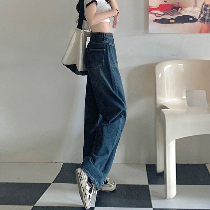 fashion-new-กางเกงยีนส์ทรงหลวม-กางเกงแนววินเทจ-กางเกงยีนส์เอวสูง