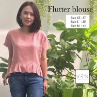 VIRIN Clothing เสื้อผ้าแฟชั่น เสื้อลินิน รุ่น Flutter Blouse Linen ไซส์ XS(37") S(39") M(41") คอกลม แขนสั้น ชายระบาย สีพื้่น ผ้าลินิน แท้ 100% งานไทย