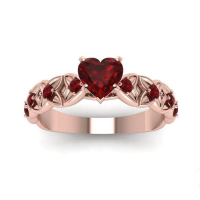 Red Crystal Created Spinner Wedding Ring Silver Color Heart Shape Punk Rock Crystal Rings