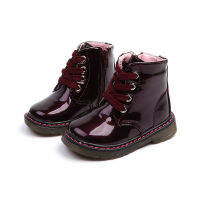 QBELY รองเท้าบูทรองเท้าเด็กชาย Sepatu Boots Anak Perempuan สไตล์อังกฤษ,รองเท้ารองเท้าบูท PU หุ้มข้อสั้น2019ฤดูใบไม้ร่วงรองเท้าบูทมีซิปผูกเชือก