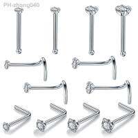 1PC Fashion Nose Studs Nariz Screw Rings Steel 1.5/2/2.5/3mm Prong Gem Bone L Shape Nostril Earring Piercing 20G Womens Jewelry