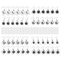 108 Pieces Stainless Steel Earring Blanks Wire Hooks Bezel Trays with 12 mm Glass Cabochons Setting for Jewelry Making DIY Craft