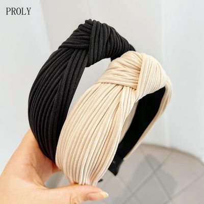 【YF】 PROLY New Fashion Women Headband Solid Color Pleated Hairband Center Knot Knitted Turban Warm Autumn Hair Accessories