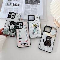 casetify ภาพประกอบแมวดำตัวน้อยเหมาะสำหรับเคสโทรศัพท์กระจก iPhone13/15pro/max 12 hard 14