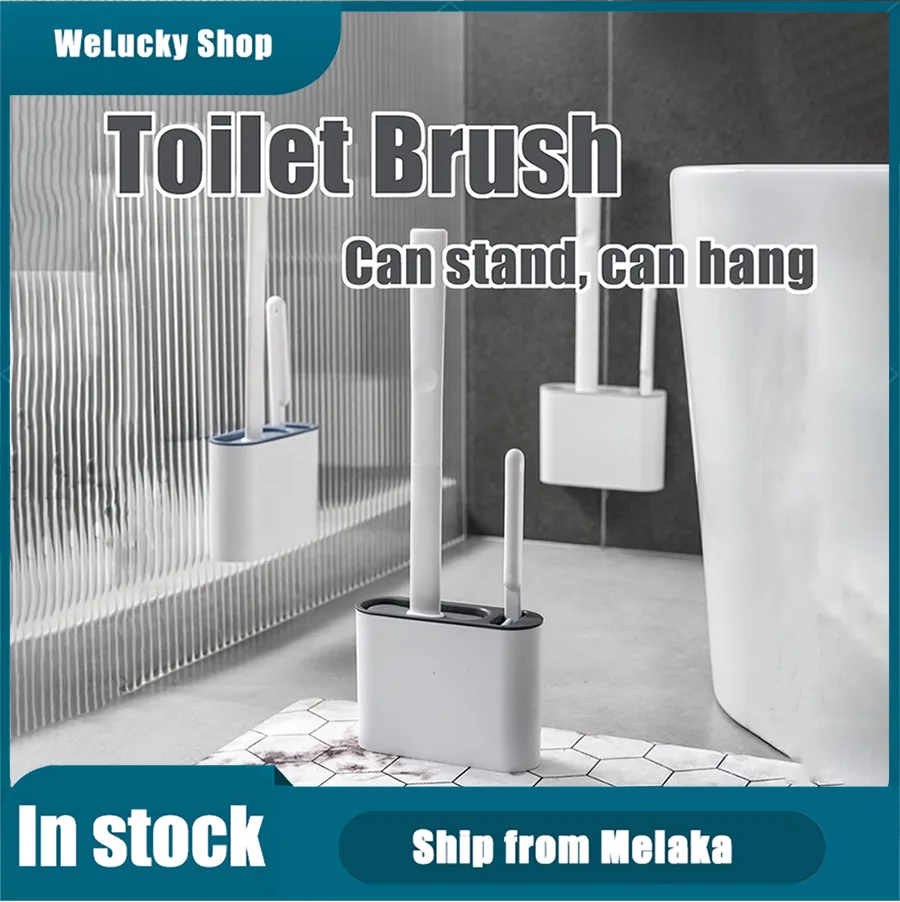 Wall Hanging Silicone Toilet Brush Toilet Bowl 2 Cleaning Brushes