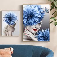 Peony ดอกไม้ Feather Girl Wall Art ภาพวาดผ้าใบ Nordic โปสเตอร์พิมพ์ห้องนั่งเล่นตกแต่งบ้านภาพวาด Poster