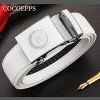 COCOEPPS Mens Automatic Buckle White Belt Alloy Materials Wear Resistance Corrosion Prevention Soft Leather Leisure Business