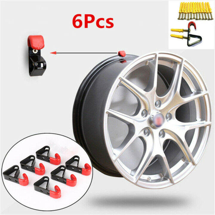 6เซ็ต13-22-ขอบล้อรถแขวนผนังตะขอแสดงไม้ระแนงโลหะ35กิโลกรัม-w-สกรู