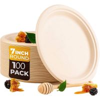 100 Pack 7in Compostable Disposable Round Bagasse Paper Plates,Biodegradable Sugarcane Fibre